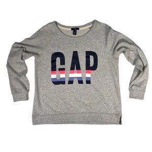 Gap Crew Neck Sweatshirt Gray with GAP Rainbow Logo Navy White Blue Pink - M
